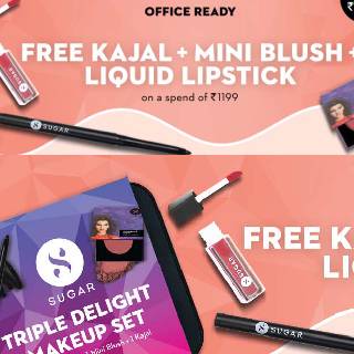 Free Kajal + Mini Blush + Liquid Lipstick on orders above Rs.1199