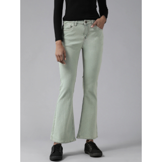 Roadster The Lifestyle Co Women Sage Green Flared High-Rise Stretchable Jeans