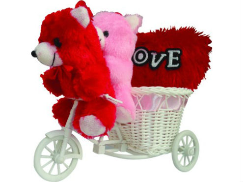 Tiedribbons 2 Small Teddy With A Cycle And A Red Heart Cushion