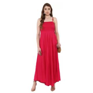 Upto 70% off on Solid Cotton Rayon Blend Stitched Straight Gown  (Pink)