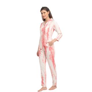 Women White & Pink Printed Cotton Night Suit