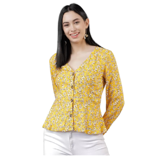 Upto 55% Off On Casual Regular Sleeves Printed Women Yellow Top