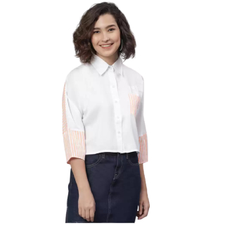 Buy Upto 60% Off On Women Slim Fit Striped, Solid Spread Collar Casual Shirt