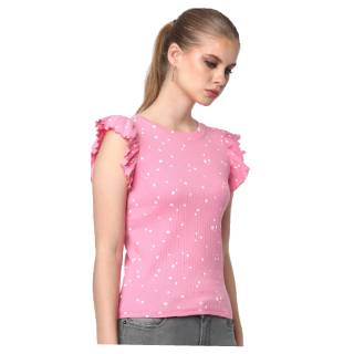 Upto 50% Off On RIO Printed Ribbed Top with Ruffled Sleeves