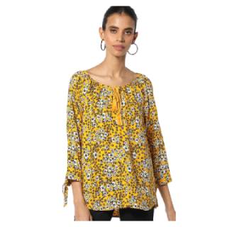 Upto 50% Off On Floral Print Round-Neck Top with Sleeve Tie-Ups