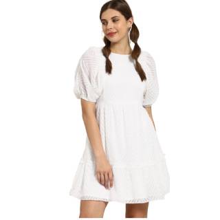Buy Athena Glorious White Self Design Fit and Flare Dress