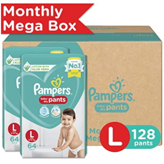 Pampers New Large Size Diapers Pants Monthly Box Pack, 128 Diapers