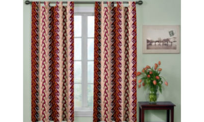 Trendy Home Polyester Brown Printed Tab Top Window Curtain
