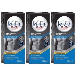 Flat 20% OFF on Veet Hair Removal Cream for Men, Sensitive skin, 100g Each (Pack of 3)