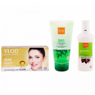 VLCC Gold Facial Kit, Cocoa Body Lotion and Neem Face Wash Combo Rs.499