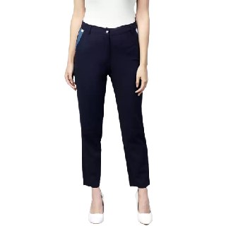 Flat 83% off on Slim Fit Women Blue Cotton Blend Trousers
