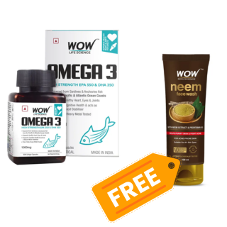 Free Face Wash - Omega-3 Fish Oil 1300mg(60 Caps.) At Just Rs.559 + GP Cashback !!