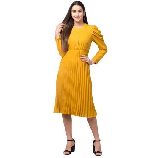 Flat 83% off on Women Pleated Yellow Dress