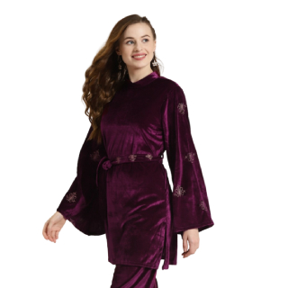 Buy Upto 60% Off On Women's Purple Flared Sleeves Velvet Kurti